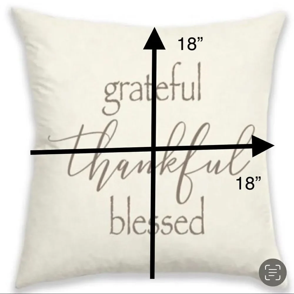 NWT 4 Grateful Thankful Blessed18×18 Ivory Brown Reversible Pillow Cushion Cover
